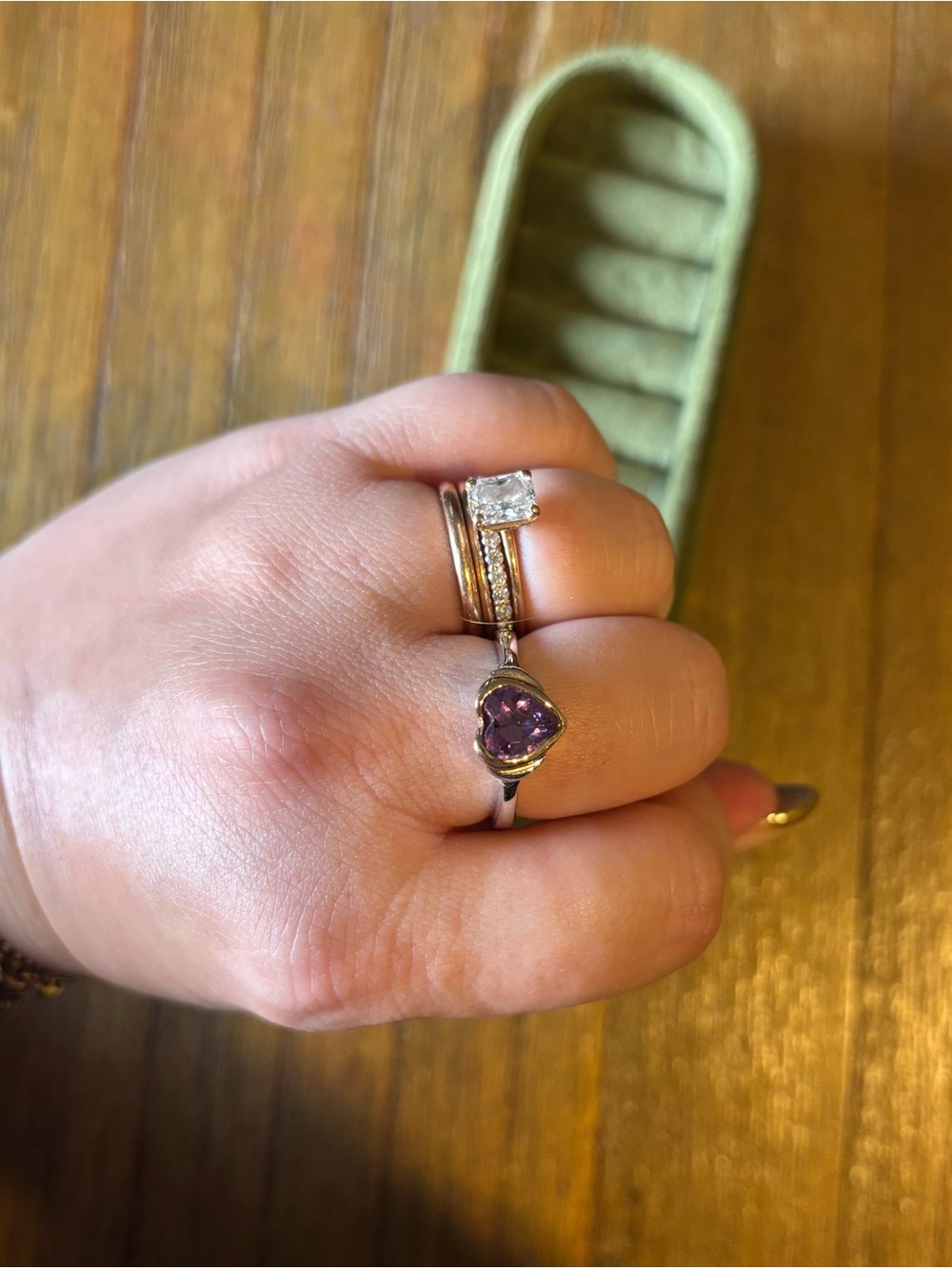 Rare Vintage Mixed Metal Purple Bezel Heart Ring - Picture 2 of 5